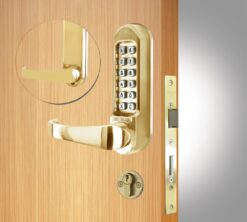 CODELOCKS 520 Mechanical Digital Locks 500 series with Anti-Panic Mort.Lock D/Cyl PVD Polished Brass