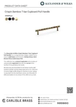 Alexander And Wilks Bamboo T-Bar Cabinet Pull 160Mm C/C Matt Black AW809B-160-BL