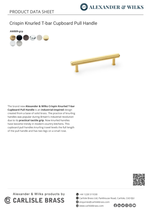 Alexander And Wilks Crispin Knurled T-Bar Cabinet Pull 160Mm C/C Matt Black AW809-160-BL