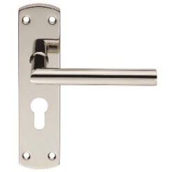 CARLISLE BRASS - CSLP1162E-BSS STEELWORX MITRED CSL LEVER ON BACKPLATE - LOCK EURO PROFILE 47.5MM C/C. (172 X 44MM) - POLISHED