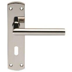 CARLISLE BRASS - CSLP1162P-BSS STEELWORX MITRED CSL LEVER ON BACKPLATE - LOCK 57MM C/C (172 X 44MM) - POLISHED