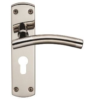 CARLISLE BRASS - CSLP1163E-DUO STEELWORX CURVED -T CSL LEVER ON BACKPLATE - LOCK EURO PROFILE 47.5MM C/C (172 X 44MM) - DUAL FINISH