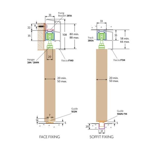 HUSKY SLIDING 100 Sliding door kit for wooden and metal doors weighing up to 100kg Track Length 2.4m