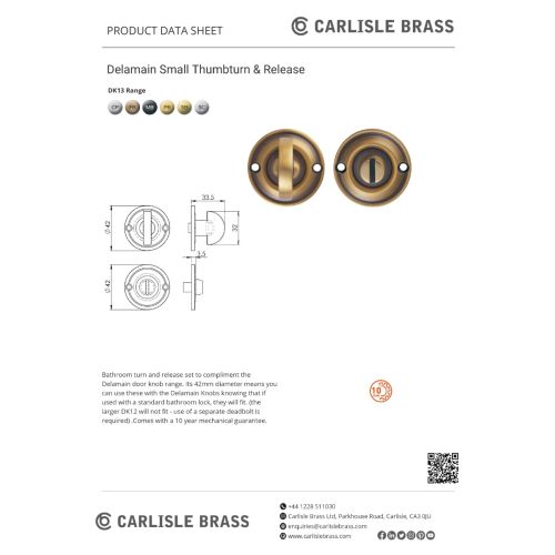 Eurospec DK13SB Delamain Turn & Release On Round Rose Small (4.9 X 67Mm Spindle) - (Face Fix) Satin Brass