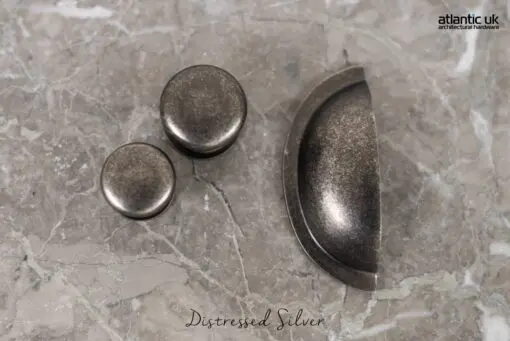 Old English Lincoln Solid Brass Victorian Knob 32mm on Concealed Fix - Distressed Silver OEC1232DS