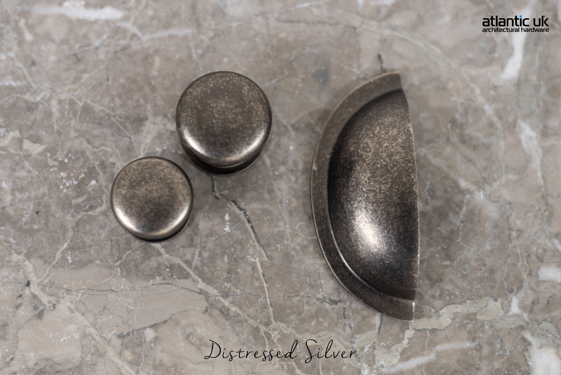 Old English Lincoln Solid Brass Victorian Knob 32mm on Concealed Fix - Distressed Silver OEC1232DS