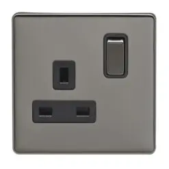 Eurolite Ecbn1Sobnb 1 Gang 13Amp Dp Switched Socket Concealed Black Nickel Plate Matching Rocker Black Trim
