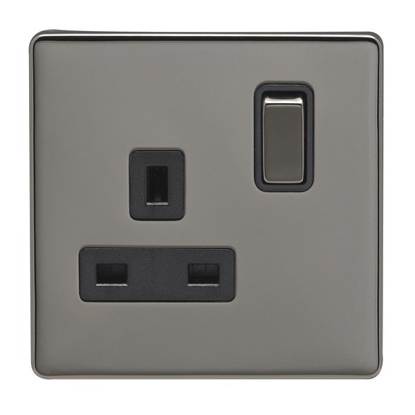 Eurolite Ecbn1Sobnb 1 Gang 13Amp Dp Switched Socket Concealed Black Nickel Plate Matching Rocker Black Trim