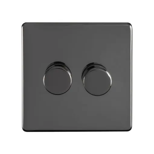 Eurolite Ecbn2Dled 2 Gang Led Push On Off 2Way Dimmer Switch Concealed Black Nickel Plate Matching Knobs Black Trim