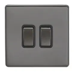 Eurolite Ecbn2Swbnb 2 Gang 10Amp 2Way Switch Concealed Black Nickel Plate Matching Rockers Black Trim