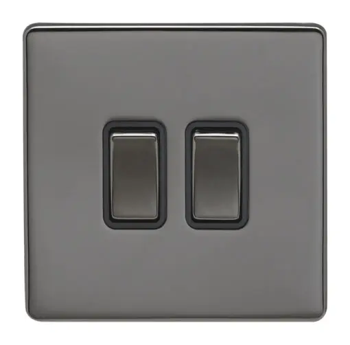 Eurolite Ecbn2Swbnb 2 Gang 10Amp 2Way Switch Concealed Black Nickel Plate Matching Rockers Black Trim