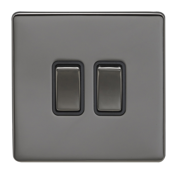 Eurolite Ecbn2Swbnb 2 Gang 10Amp 2Way Switch Concealed Black Nickel Plate Matching Rockers Black Trim