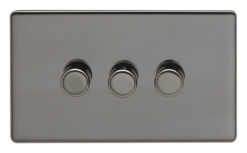 Eurolite Bn3D400 3 Gang 400W Push On Off 2Way Dimmer Round Edge Black Nickel Plate Matching Knobs