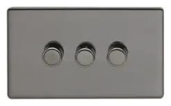 Eurolite Bn3D400 3 Gang 400W Push On Off 2Way Dimmer Round Edge Black Nickel Plate Matching Knobs