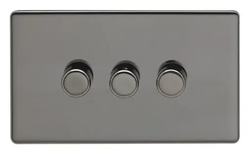 Eurolite Bn3D400 3 Gang 400W Push On Off 2Way Dimmer Round Edge Black Nickel Plate Matching Knobs