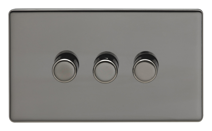 Eurolite Bn3D400 3 Gang 400W Push On Off 2Way Dimmer Round Edge Black Nickel Plate Matching Knobs