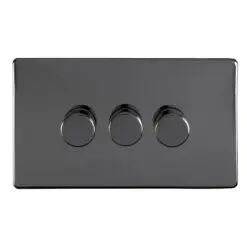 Eurolite Bn3Dled 3 Gang Led Push On Off 2Way Dimmer Round Edge Black Nickel Plate Matching Knobs