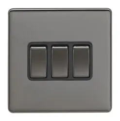 Eurolite Ecbn3Swbnb 3 Gang 10Amp 2Way Switch Concealed Black Nickel Plate Matching Rockers Black Trim