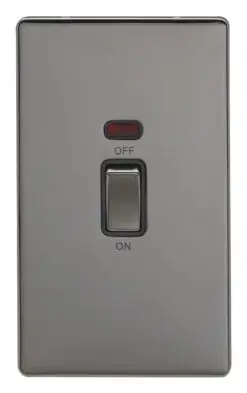 Eurolite Ecbn45Aswnbnb 45Amp Dp Cooker Switch With Neon Double Concealed Black Nickel Plate Matching Rocker Black Trim