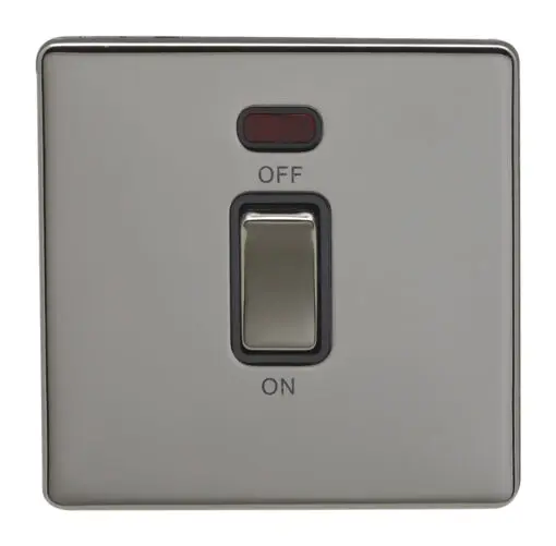 Eurolite Ecbn20Adpswnbnb 1 Gang 20Amp Dp Switch With Neon Concealed Black Nickel Plate Matching Rocker Black Trim