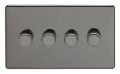 Eurolite Ecbn4D400 4 Gang 400W Push On Off 2Way Dimmer Switch Concealed Black Nickel Plate Matching Knobs Black Trim