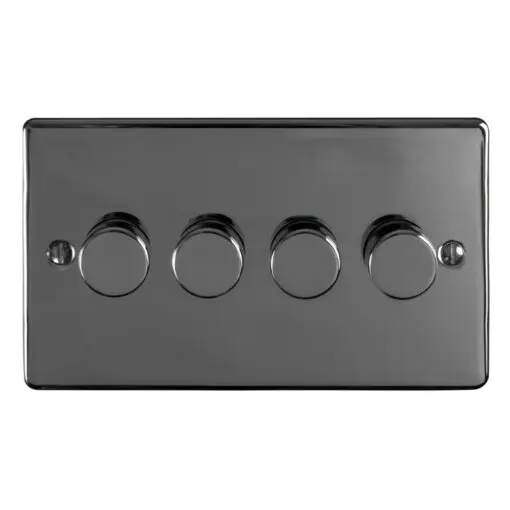 Eurolite Bn4Dled 4 Gang Led Push On Off 2Way Dimmer Round Edge Black Nickel Plate Matching Knobs
