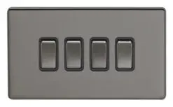 Eurolite Ecbn4Swbnb 4 Gang 10Amp 2Way Switch Concealed Black Nickel Plate Matching Rockers Black Trim