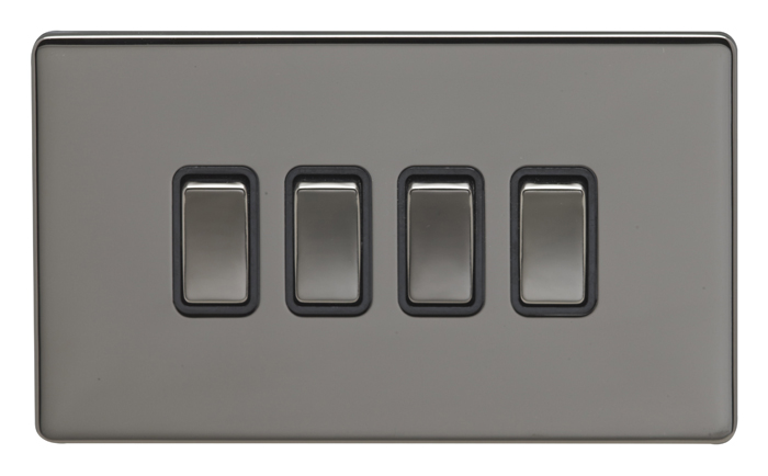 Eurolite Ecbn4Swbnb 4 Gang 10Amp 2Way Switch Concealed Black Nickel Plate Matching Rockers Black Trim