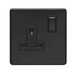 Eurolite Ecmb1Sob 1 Gang 13Amp Dp Switched Socket Flat Concealed Matt Black Plate Black Rocker