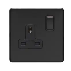 Eurolite Ecmb1Sob 1 Gang 13Amp Dp Switched Socket Flat Concealed Matt Black Plate Black Rocker