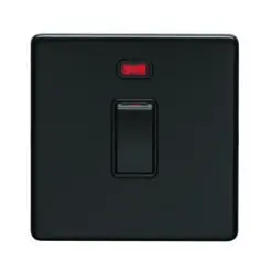 Eurolite Ecmb20Adpswnb 1 Gang 20Amp Dp Switch & Neon Flat Concealed Matt Black Plate Black Rocker