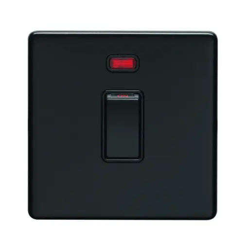 Eurolite Ecmb20Adpswnb 1 Gang 20Amp Dp Switch & Neon Flat Concealed Matt Black Plate Black Rocker