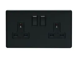 Eurolite Ecmb2Sob 2 Gang 13Amp Dp Switched Socket Flat Concealed Matt Black Plate Black Rockers