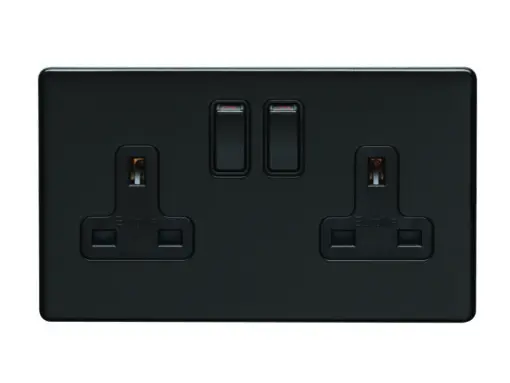 Eurolite Ecmb2Sob 2 Gang 13Amp Dp Switched Socket Flat Concealed Matt Black Plate Black Rockers