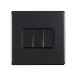 Eurolite Ecmb3Swb 3 Gang 10Amp 2Way Switch Flat Concealed Matt Black Plate Black Rockers