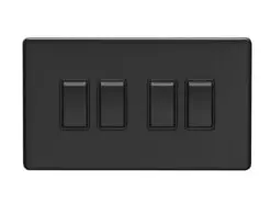 Eurolite Ecmb4Swb 4 Gang 10Amp 2Way Switch Flat Concealed Matt Black Plate Black Rockers