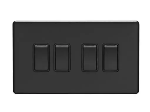 Eurolite Ecmb4Swb 4 Gang 10Amp 2Way Switch Flat Concealed Matt Black Plate Black Rockers