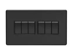 Eurolite Ecmb6Swb 6 Gang 10Amp 2Way Switch Flat Concealed Matt Black Plate Black Rockers