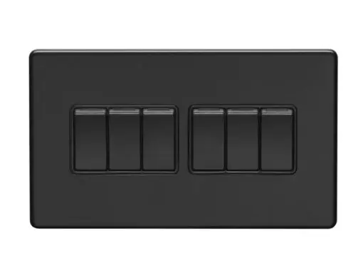 Eurolite Ecmb6Swb 6 Gang 10Amp 2Way Switch Flat Concealed Matt Black Plate Black Rockers