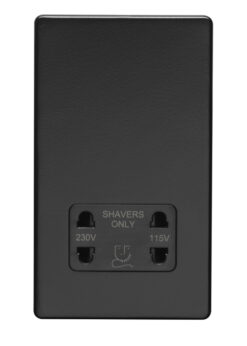 Eurolite Ecmbshsb 2 Gang Shaver Socket 230/115V Flat Concealed Matt Black Plate Black Interior