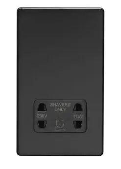 Eurolite Ecmbshsb 2 Gang Shaver Socket 230/115V Flat Concealed Matt Black Plate Black Interior