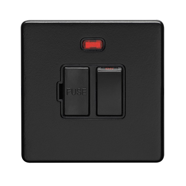 Eurolite Ecmbswfnb 13Amp Switched Fuse Spur With Neon Flat Concealed Matt Black Plate Black Rocker