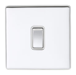 Eurolite Ecpc20Adpswpcw 1 Gang 20Amp Dp Switch Concealed Polished Chrome Plate Matching Rocker White Trim