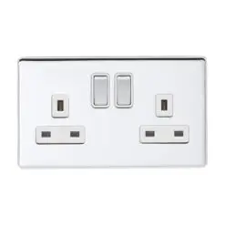Eurolite Ecpc2Sopcw 2 Gang 13Amp Dp Switched Socket Concealed Polished Chrome Plate Matching Rockers White Trim