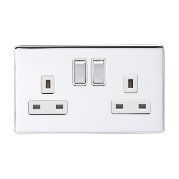 Eurolite Ecpc2Sopcw 2 Gang 13Amp Dp Switched Socket Concealed Polished Chrome Plate Matching Rockers White Trim