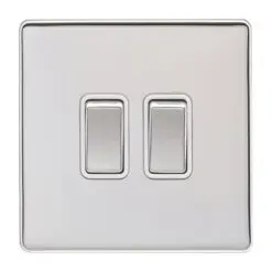 Eurolite Ecpc2Swpcw 2 Gang 10Amp 2Way Switch Concealed Polished Chrome Plate Matching Rockers White Trim