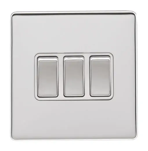 Eurolite Ecpc3Swpcw 3 Gang 10Amp 2Way Switch Concealed Polished Chrome Plate Matching Rockers White Trim