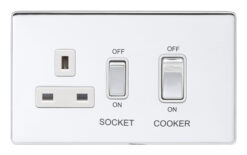 Eurolite Ecpc45Aswaspcw 45Amp Dp Cooker Switch With 13Amp Socket Concealed Polished Chrome Plate Matching Rockers White Trim