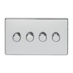 Eurolite Ecpc4Dledpcw 4 Gang Led Push On Off 2Way Dimmer Switch Concealed Polished Chrome Plate Matching Knobs White Trim