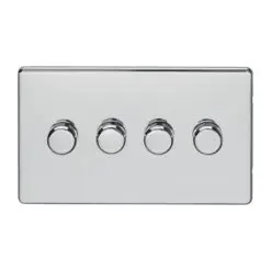 Eurolite Ecpc4Dledpcw 4 Gang Led Push On Off 2Way Dimmer Switch Concealed Polished Chrome Plate Matching Knobs White Trim